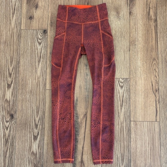 Lululemon Invigorate High Rise Crop Leggings Size 0 In Crackle Glaze Orange 23” - Picture 3 of 8